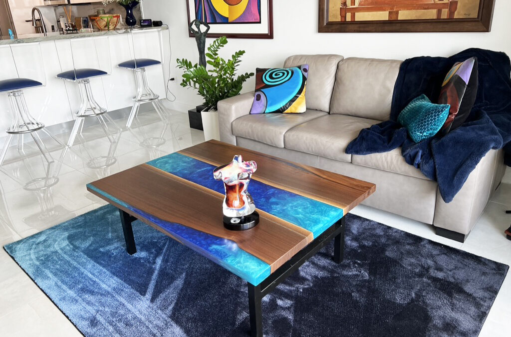 Walnut Blue Epoxy Coffee River Table