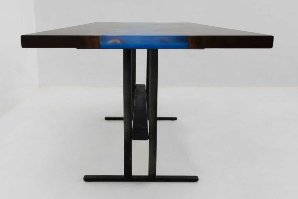 http://Walnut%20Coffee%20Table%20With%20Blue%20Epoxy%20&%20Embedded%20Seashells%201950%206