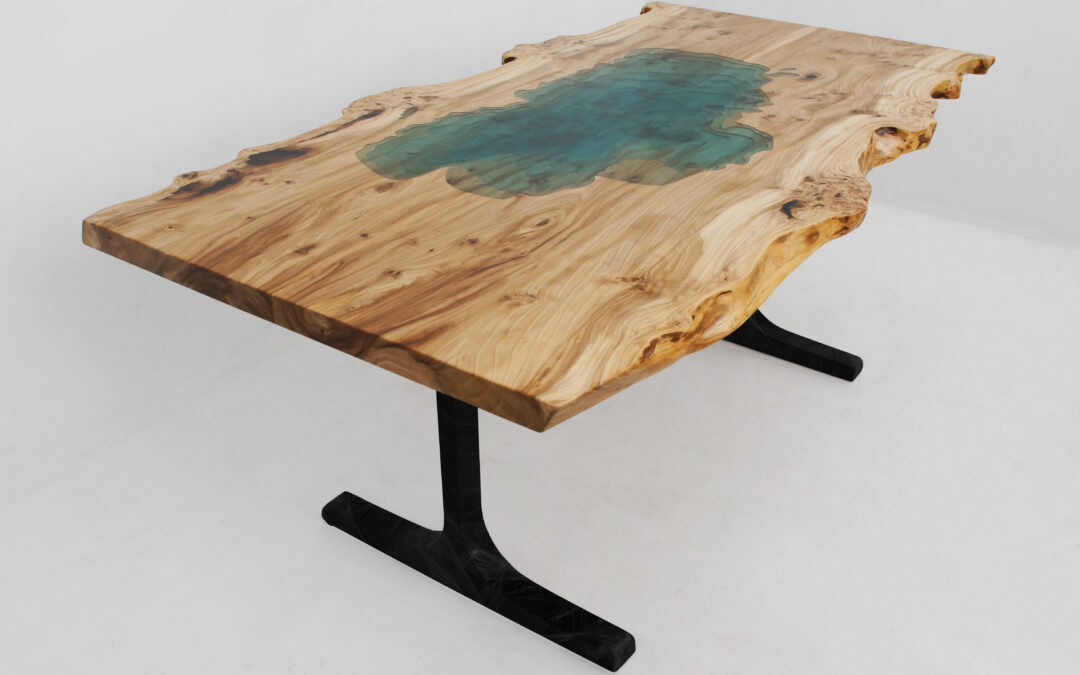 Elm Table With 3D Engraving Of Lake Tahoe