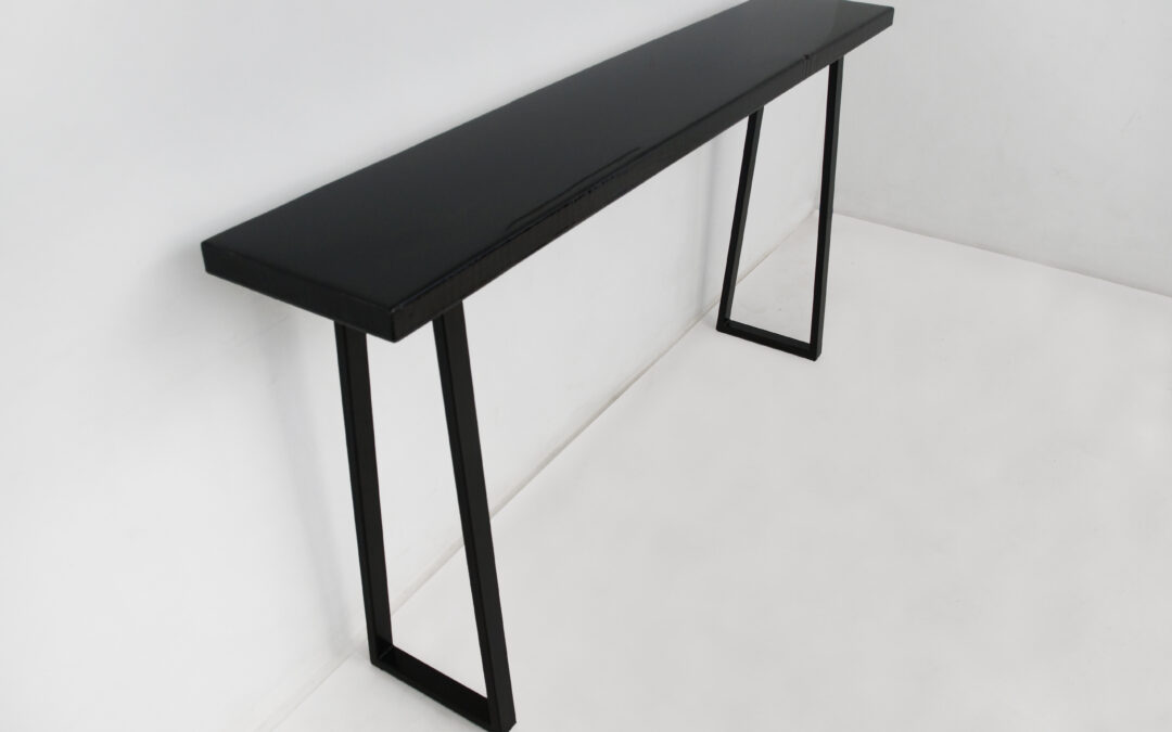Charred Pine Sofa Table With Epoxy Topcoat