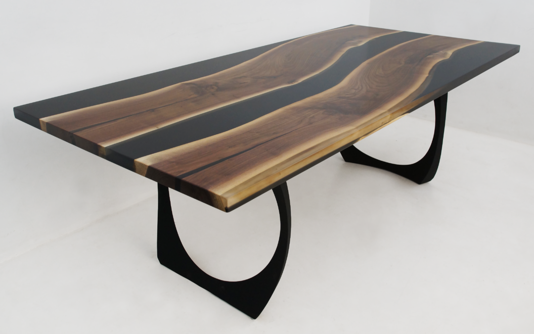 Walnut River Table With Black & Clear Epoxy
