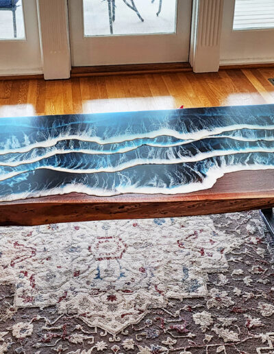 Ocean Scene Coffee Table With Live Edge & Walnut Wood 1940
