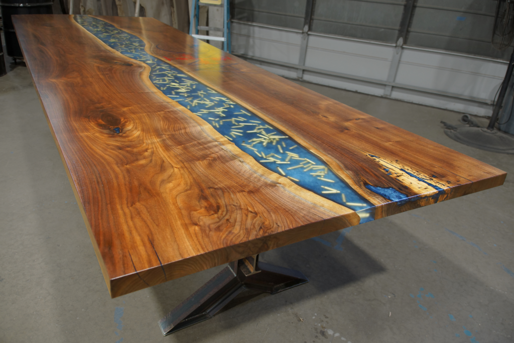 http://Walnut%20Conference%20Table%20With%20Engraved%20Logo%20&%20Epoxy%20Embedded%20Bullets%201919%2011
