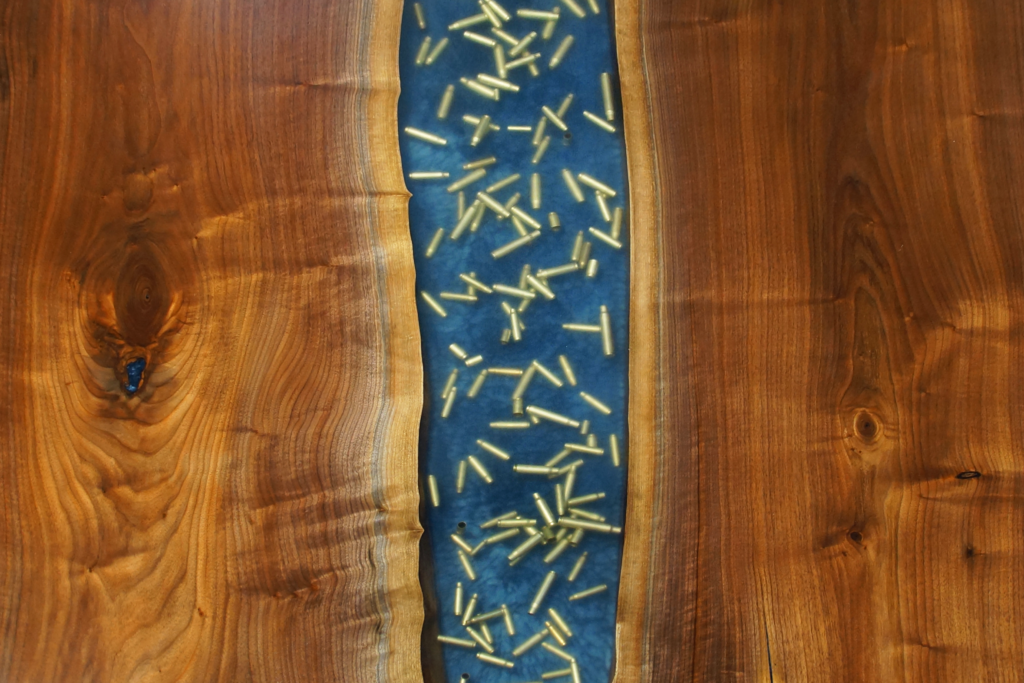 http://Walnut%20Conference%20Table%20With%20Engraved%20Logo%20&%20Epoxy%20Embedded%20Bullets%201919%2010