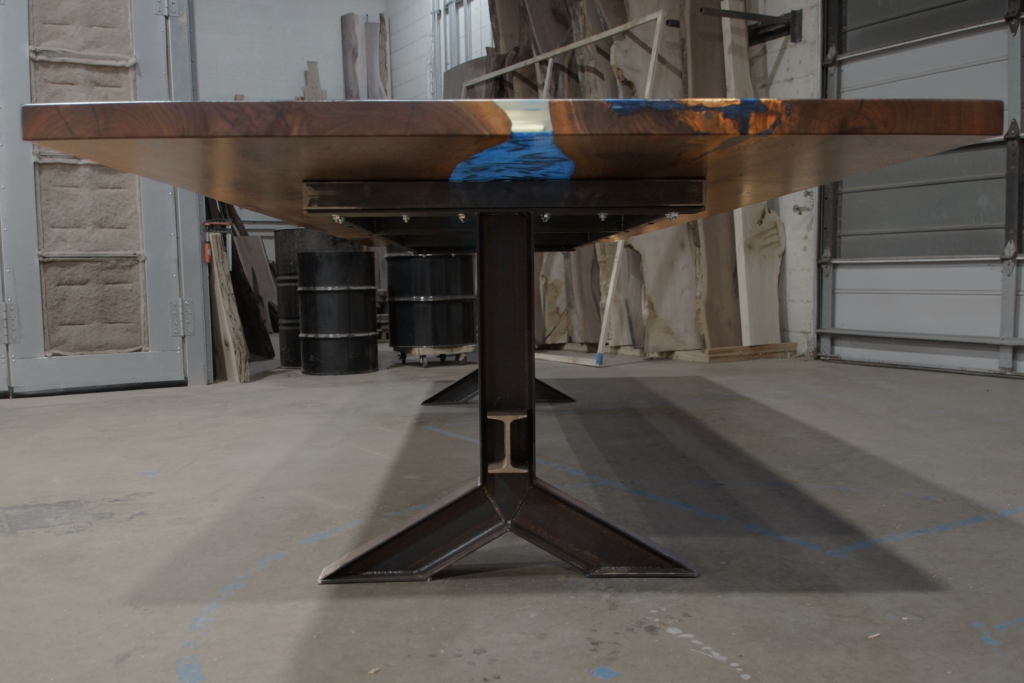 http://Walnut%20Conference%20Table%20With%20Engraved%20Logo%20&%20Epoxy%20Embedded%20Bullets%201919%206