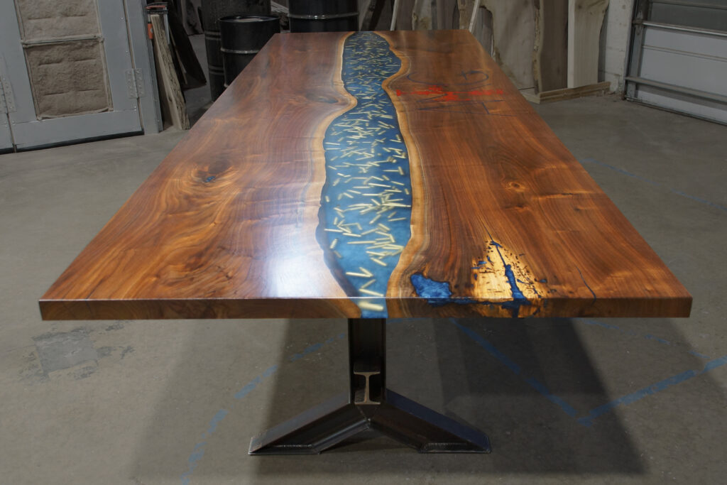 http://Walnut%20Conference%20Table%20With%20Engraved%20Logo%20&%20Epoxy%20Embedded%20Bullets%201919%204