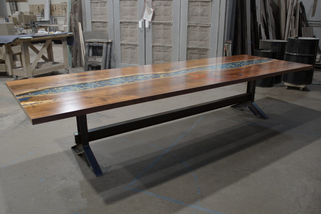 http://Walnut%20Conference%20Table%20With%20Engraved%20Logo%20&%20Epoxy%20Embedded%20Bullets%201919%203