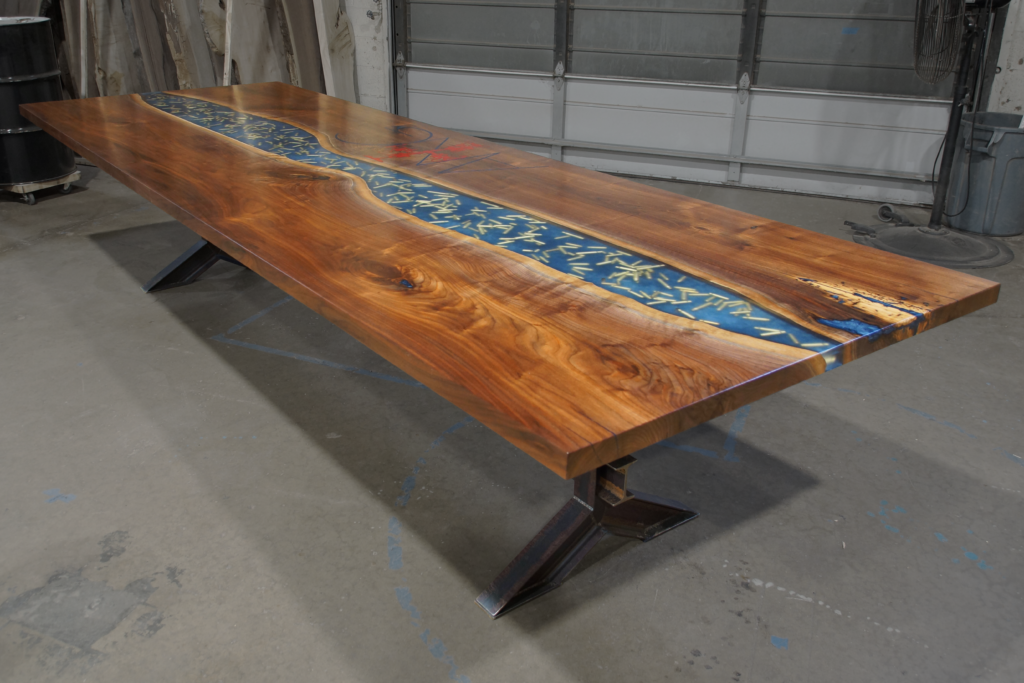 http://Walnut%20Conference%20Table%20With%20Engraved%20Logo%20&%20Epoxy%20Embedded%20Bullets%201919%202