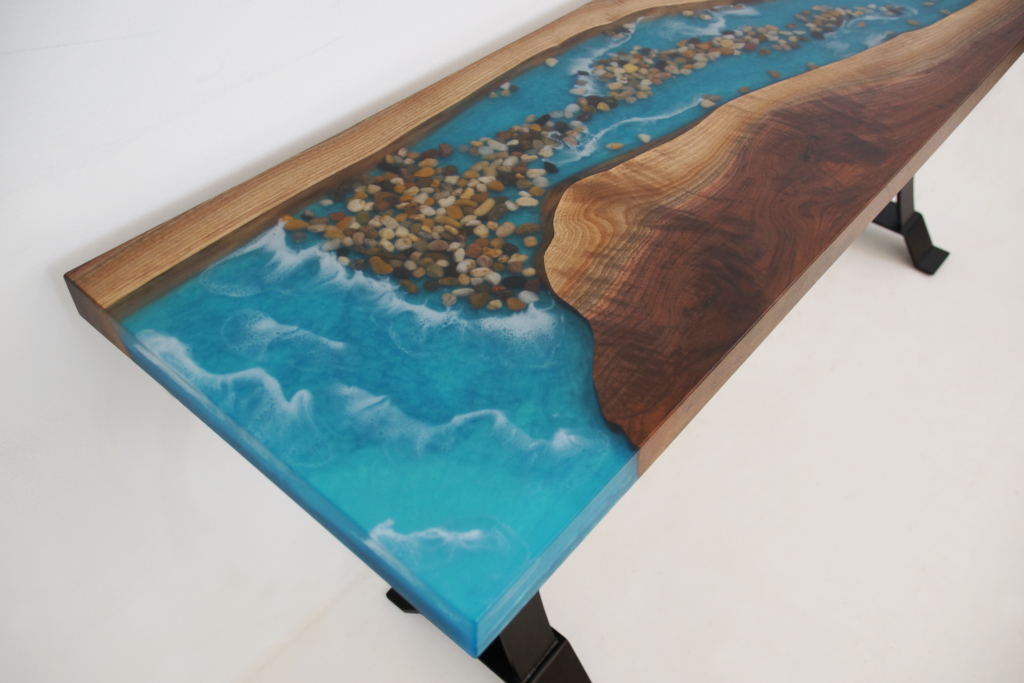 http://Walnut%20Sofa%20Table%20With%20Epoxy,%20LED%20Lights%20&%20Embedded%20Rocks%202349%209