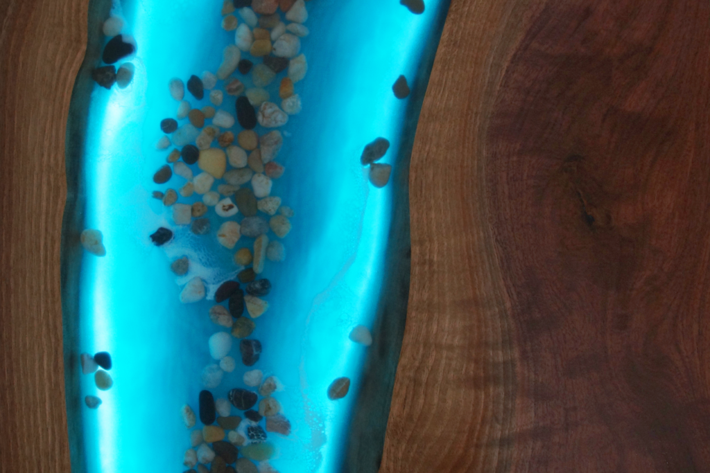 http://Walnut%20Sofa%20Table%20With%20Epoxy,%20LED%20Lights%20&%20Embedded%20Rocks%202349%208