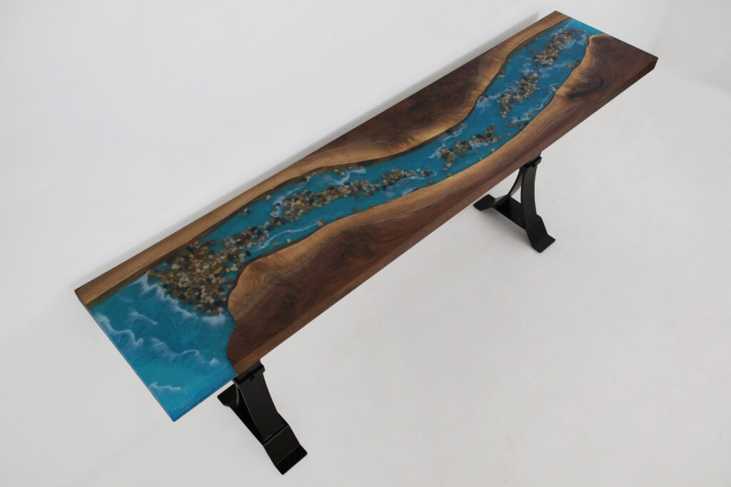 http://Walnut%20Sofa%20Table%20With%20Epoxy,%20LED%20Lights%20&%20Embedded%20Rocks%202349%205