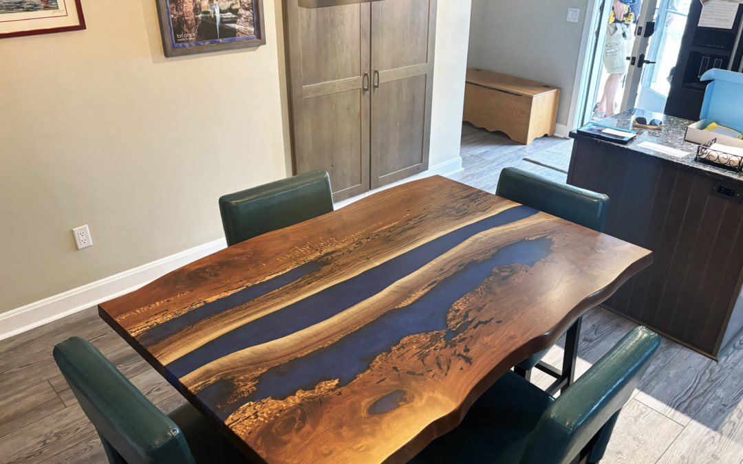 Walnut Kitchen Table With Deep Blue Epoxy Resin