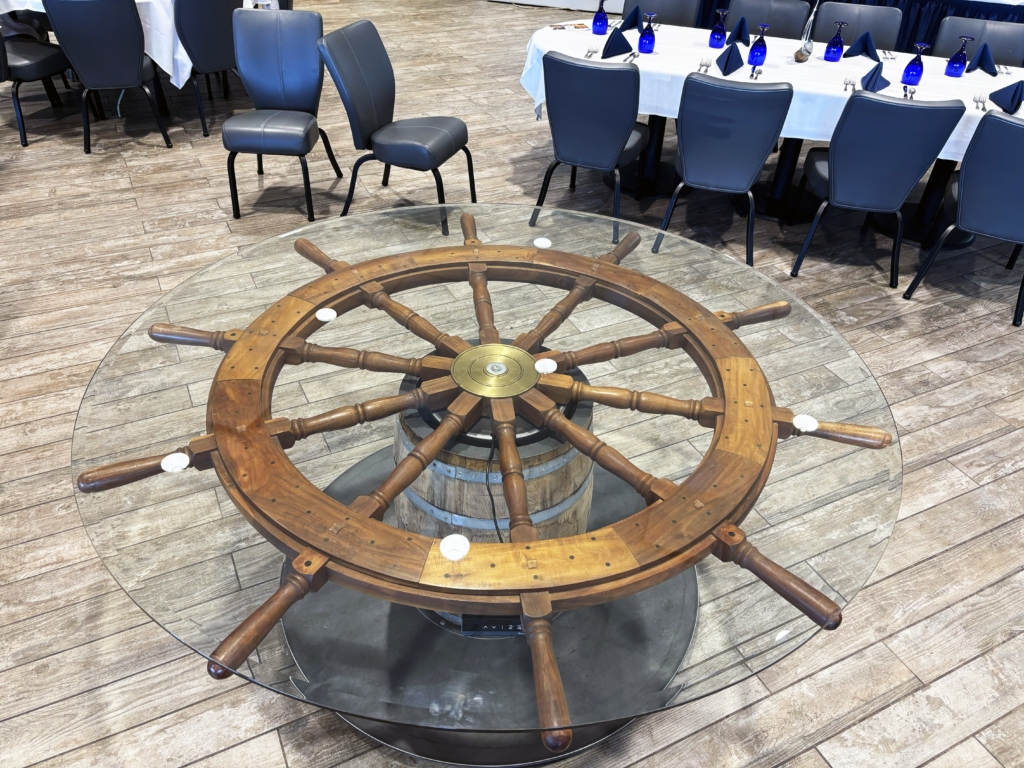 http://Shipwheel%20And%20Whiskey%20Barrel%20Dining%20Table%201