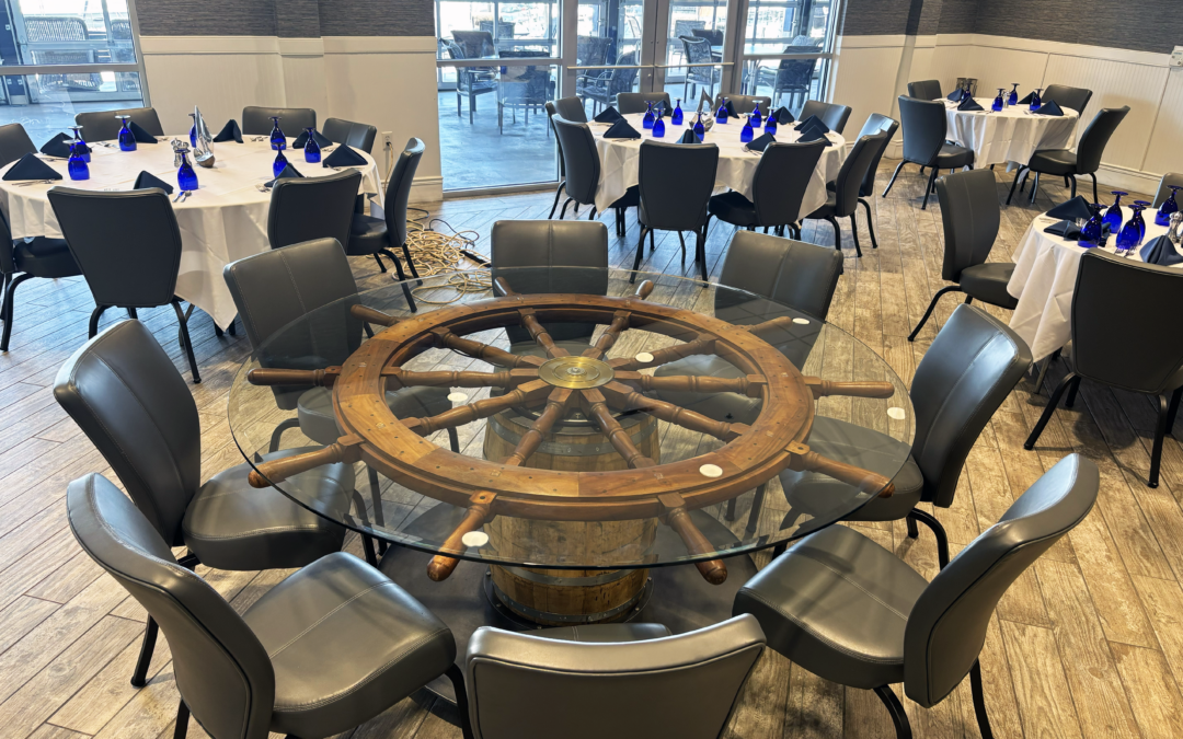 Shipwheel And Whiskey Barrel Dining Table