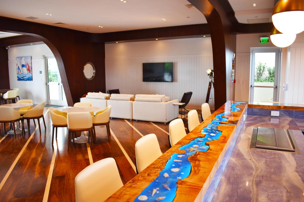 large maple burl bar top with embedded seashells 2