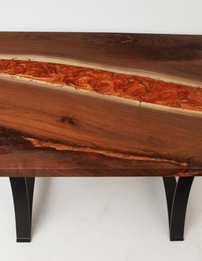 epoxy dining room table with walnut wood orange epoxy