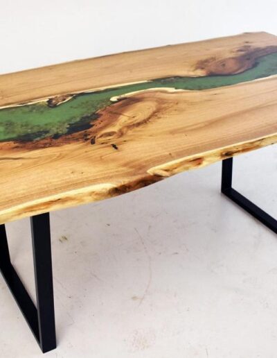 epoxy dining room table with embedded rocks green epoxy