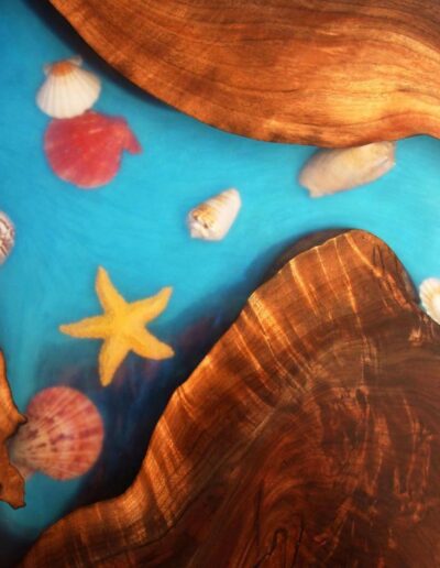 custom wood furniture online seashells embedded in epoxy