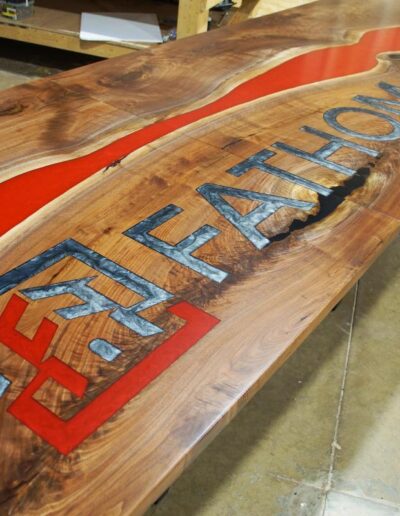 custom wood furniture online cnc engraved logo filled with epoxy