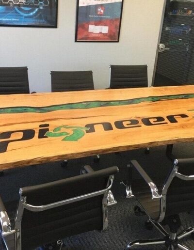 custom wood furniture online live edge conference table with cnc engraved logo