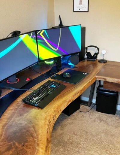 custom built furniture online live edge home office desk with blue epoxy