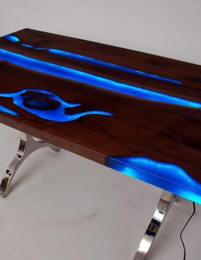 cusotm wood furniture with led lights blue epoxy