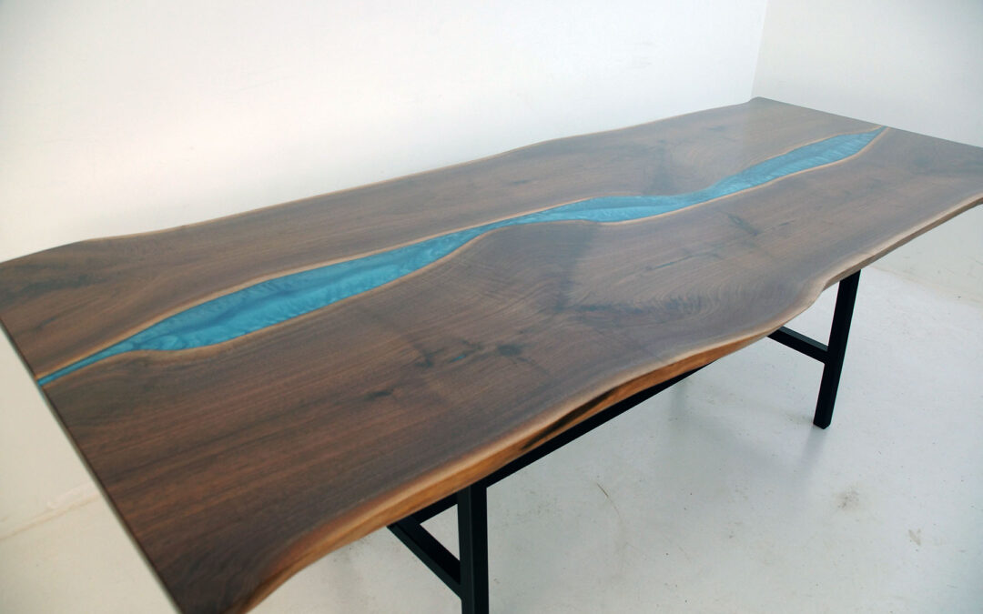 Walnut Dining Room Table With Blue Epoxy Resin River