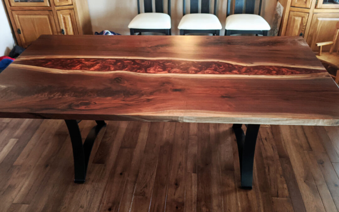 Walnut Copper And Black River Dining Table