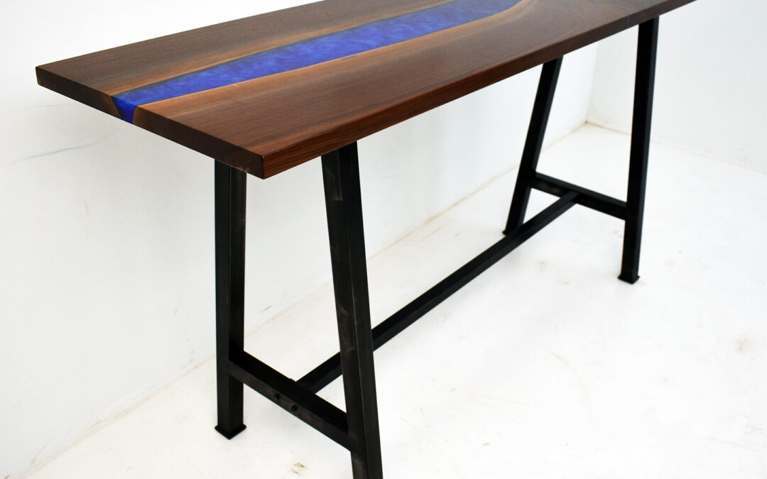 Epoxy River Sofa Table With Dual Pour Blues