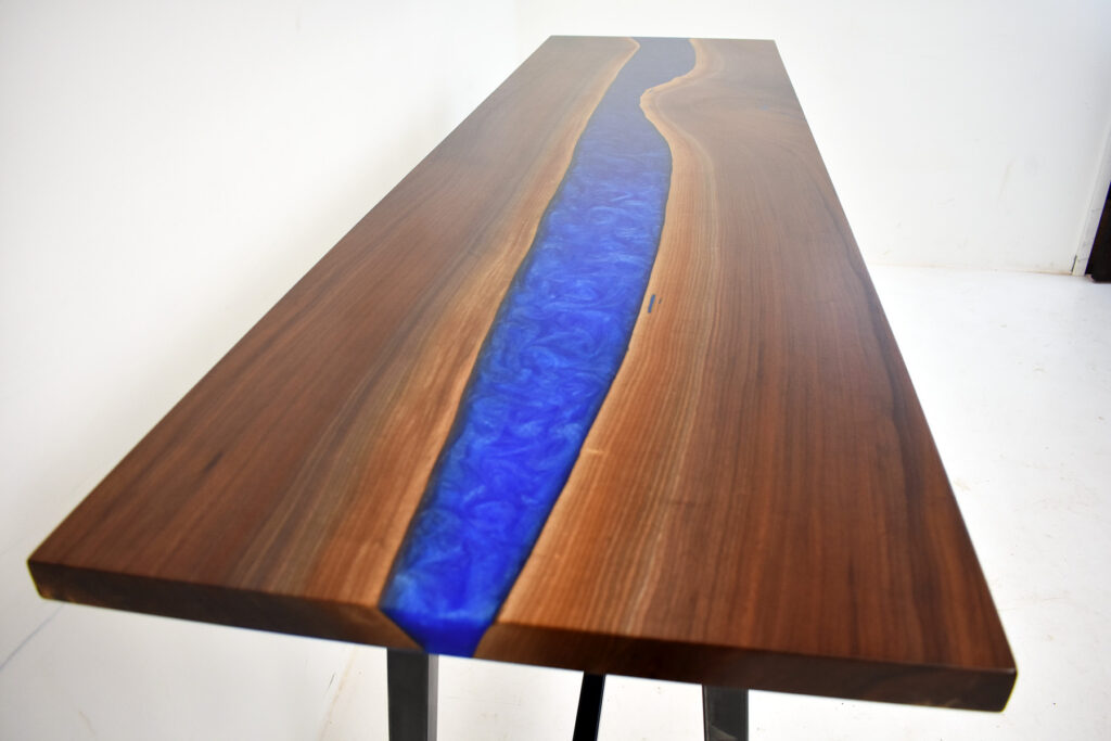 http://Epoxy%20Resin%20River%20Sofa%20Table%20With%20Dual%20Pour%20Blues%202