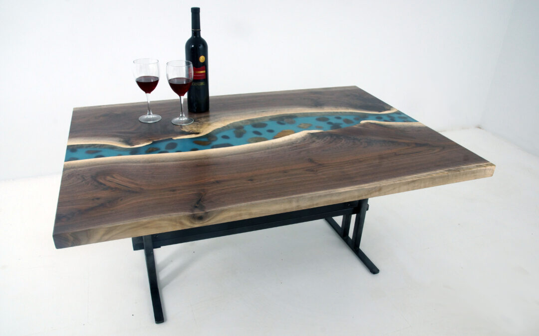 Walnut River Coffee Table With Rocks