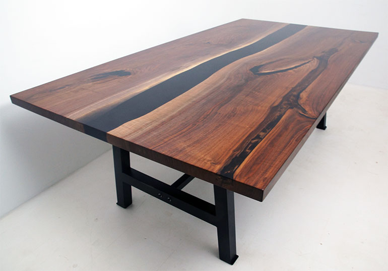 Black Walnut Conference Room Table With Black Epoxy Resin River