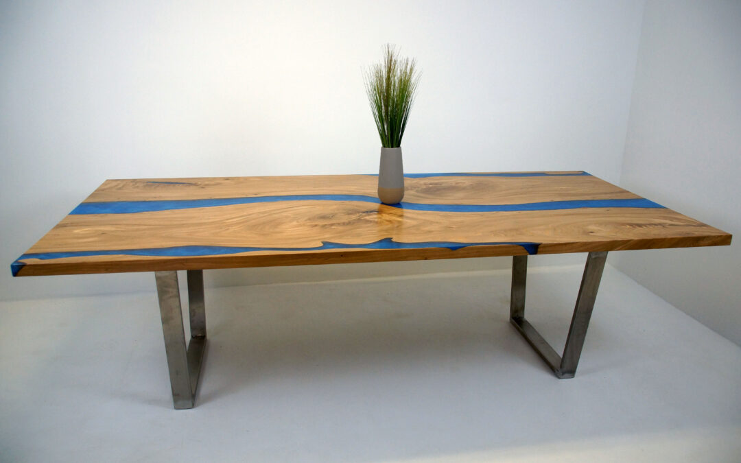 Blue Epoxy River Dining Room Table
