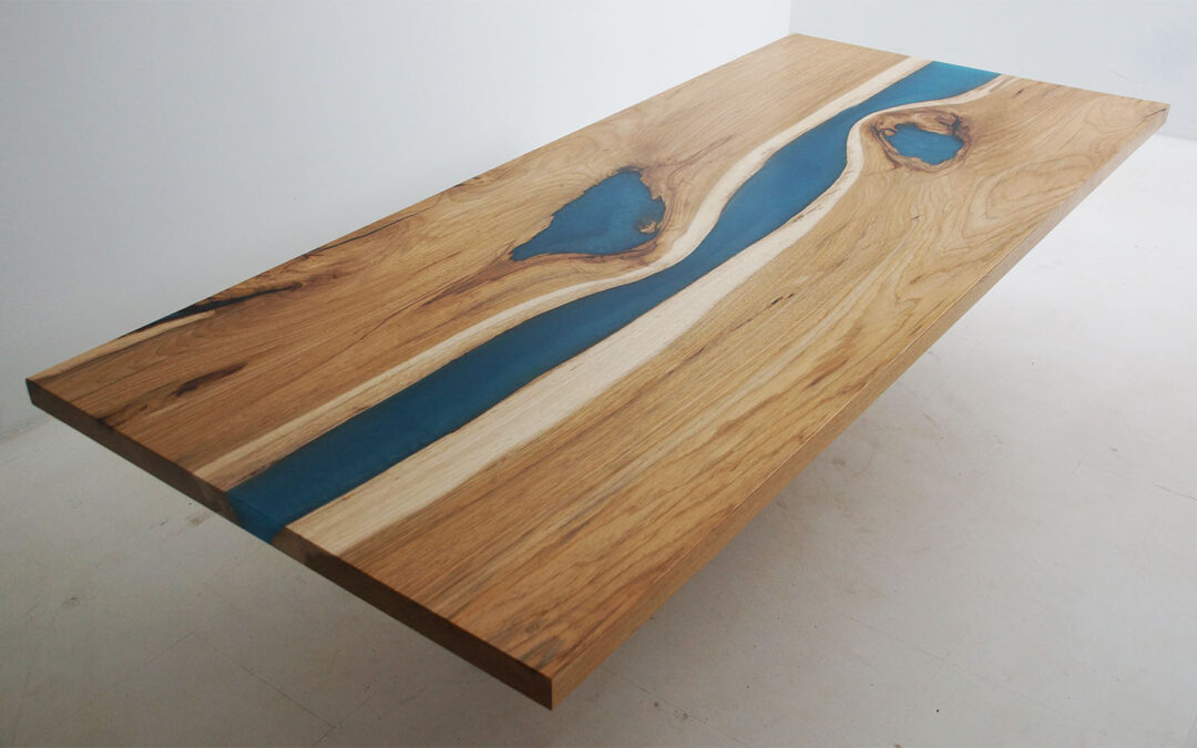 Teal Blue Epoxy River Kitchen Island Countertop For Sale