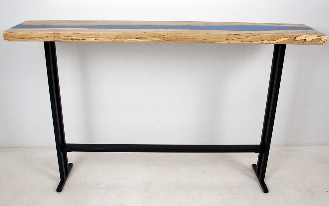 Spalted Custom Sofa Table With Turquoise River