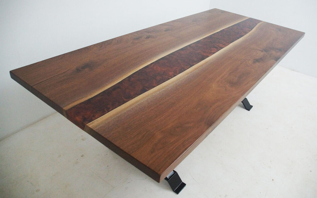 Walnut Dining Room Table With Black & Copper Epoxy River