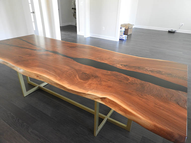 Live Edge Black Epoxy Walnut Table For A Dining Room