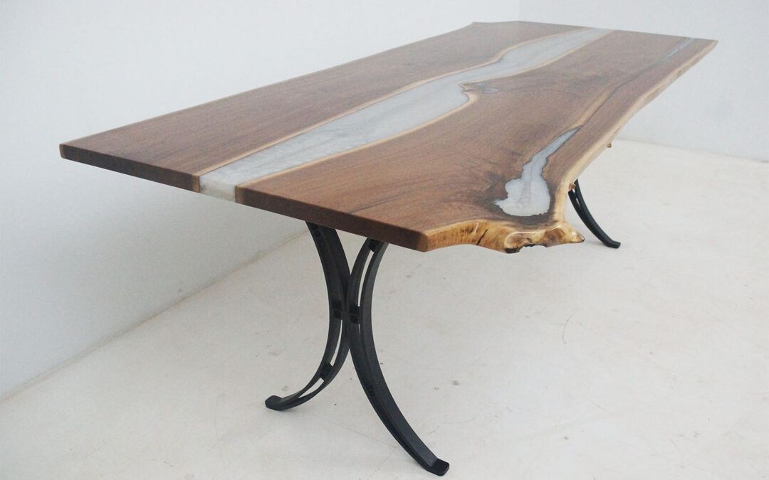Live Edge Dining Table With White Epoxy River