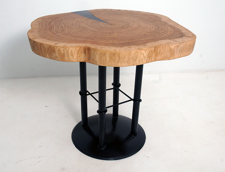 Handmade End Grain Elm Black Epoxy Resin Cross Section Live Edge Table