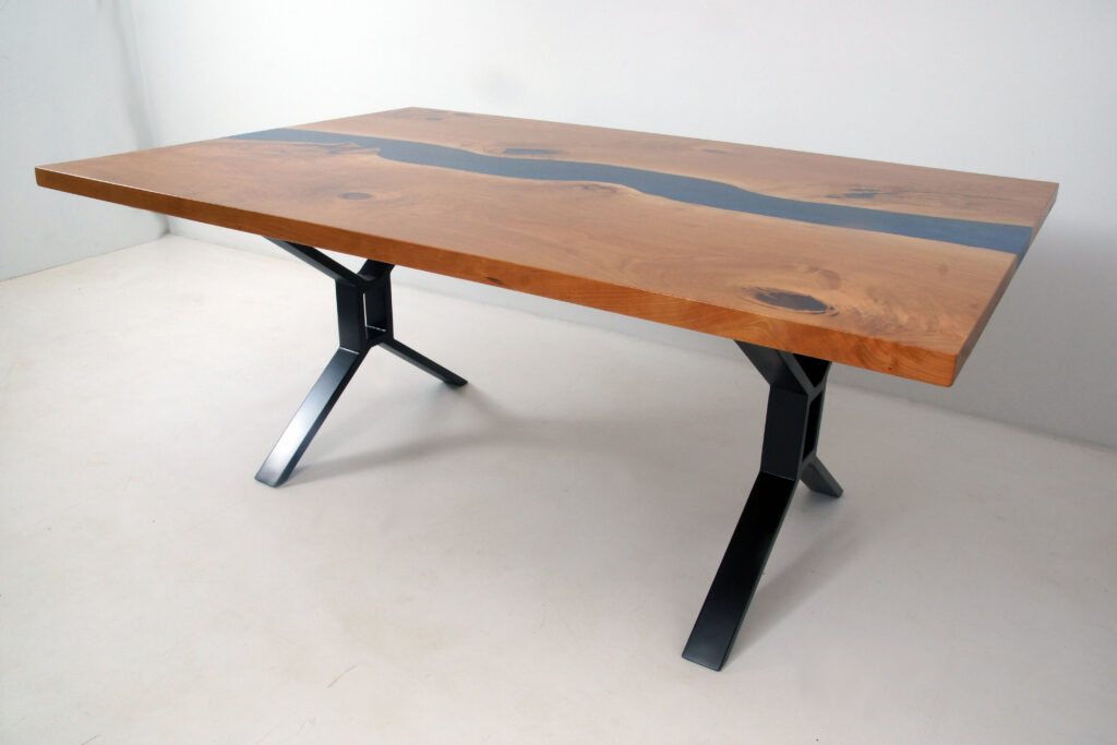 http://Cherry%20Dining%20Table%20With%20Blue%20Resin%20And%20Matching%20Side%20Table%204