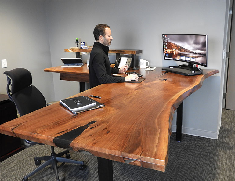 Ergonomic Live Edge Home Office Desk With Black Epoxy Resin