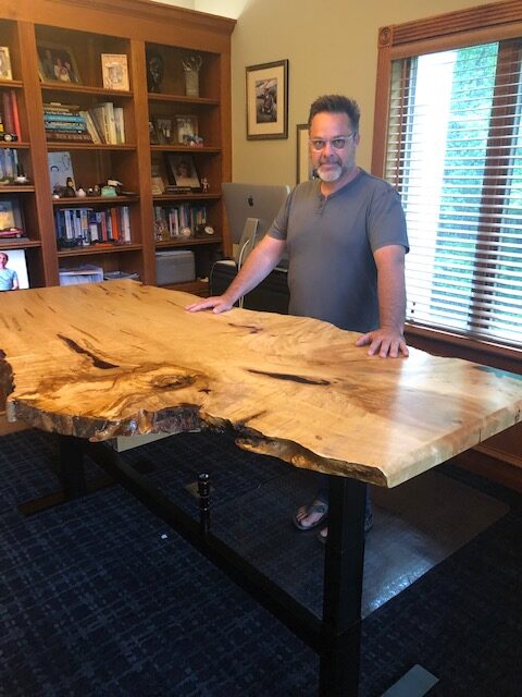 Live Edge Maple Wood Slab Ergonomic Adjustable Height Standing Desk
