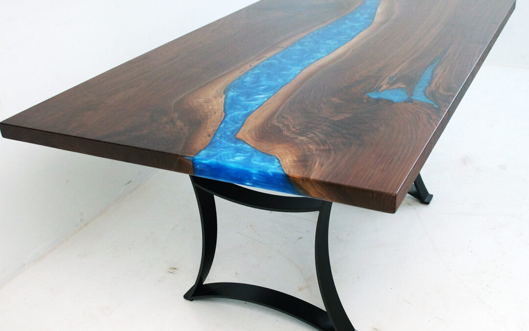 Walnut Dining Room Table With Caribbean Blue Resin