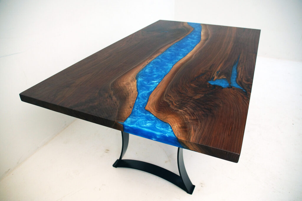 http://Walnut%20Dining%20Room%20Table%20With%20Caribbean%20Blue%20Resin%201