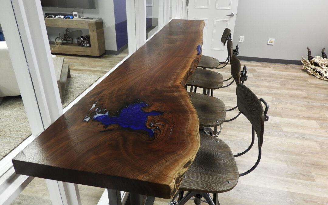 Live Edge Walnut & Resin Bar Top Table