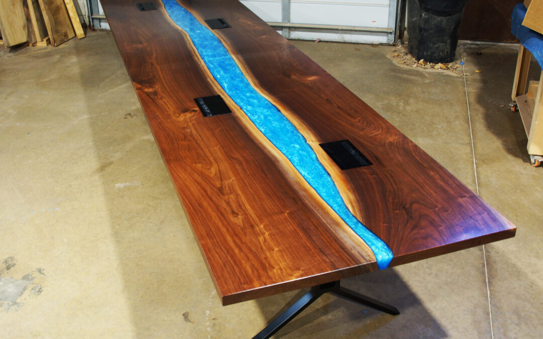 Two Part Conference River Table With Power Grommets