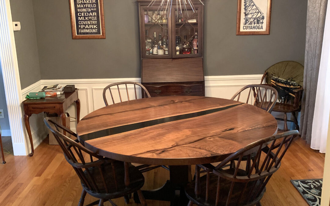 Round Walnut Black River Table