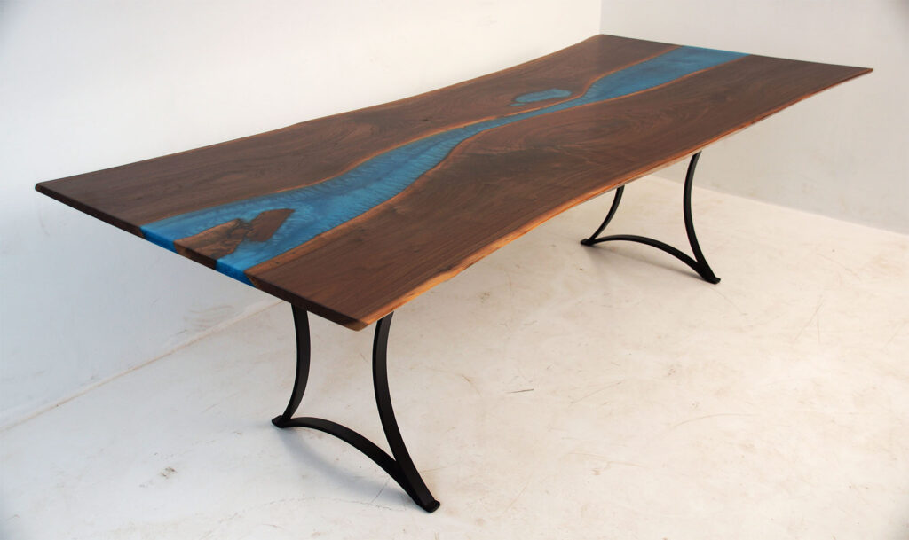 http://Walnut%20Live%20Edge%20Dining%20Table%20With%20Blue%20River%204