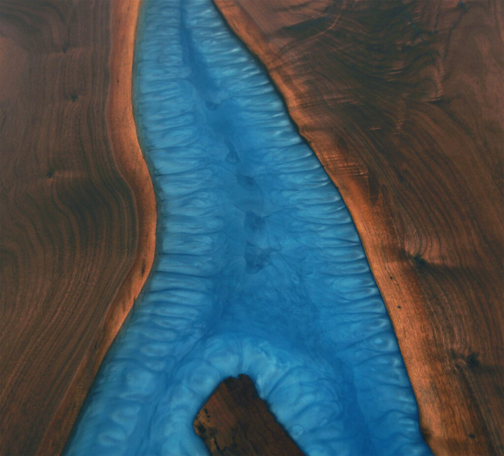 http://Walnut%20Live%20Edge%20Dining%20Table%20With%20Blue%20River%203