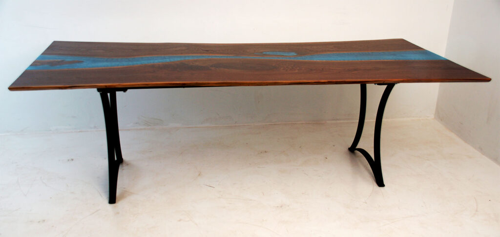 http://Walnut%20Live%20Edge%20Dining%20Table%20With%20Blue%20River%201